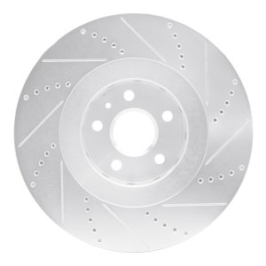 Cadillac CTS Brake Rotor (1) - Front Left - R1 Concepts - Drilled & Slotted - Silver - `09-`15